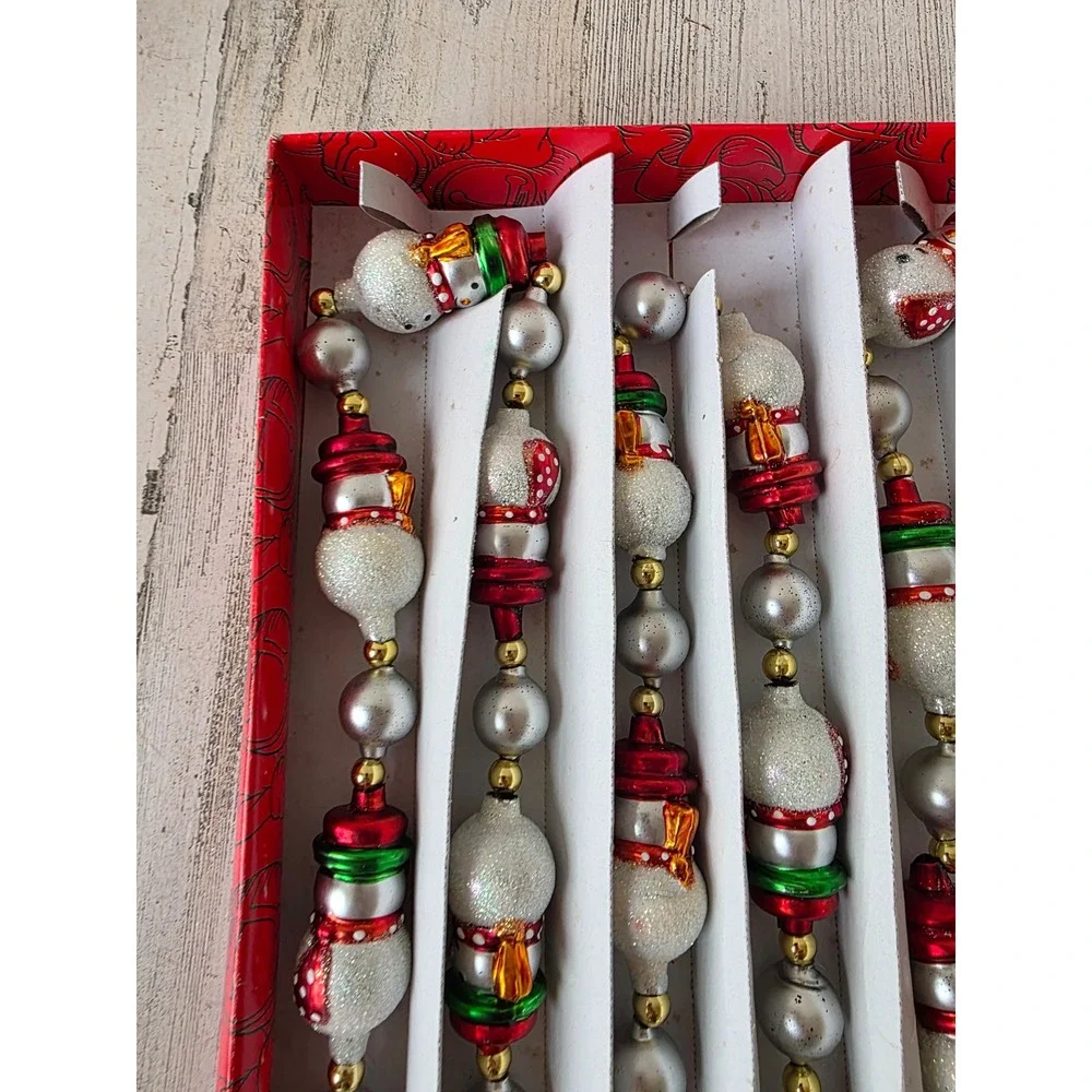 Vintage Kurt Adler glass snowman Garland Xmas tree glitter red Green snowman